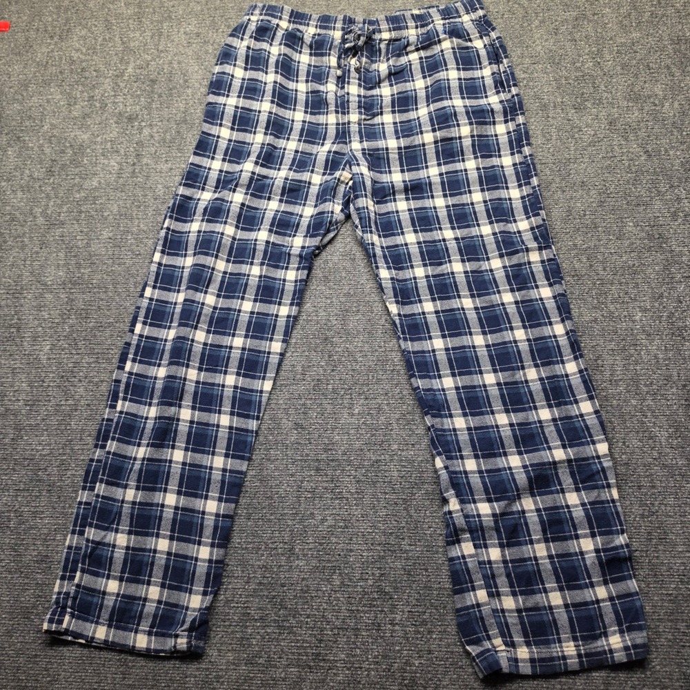 Old Navy Mens Blue White Plaid Flannel Pajama Pants Lounge Bottoms Drawstring L